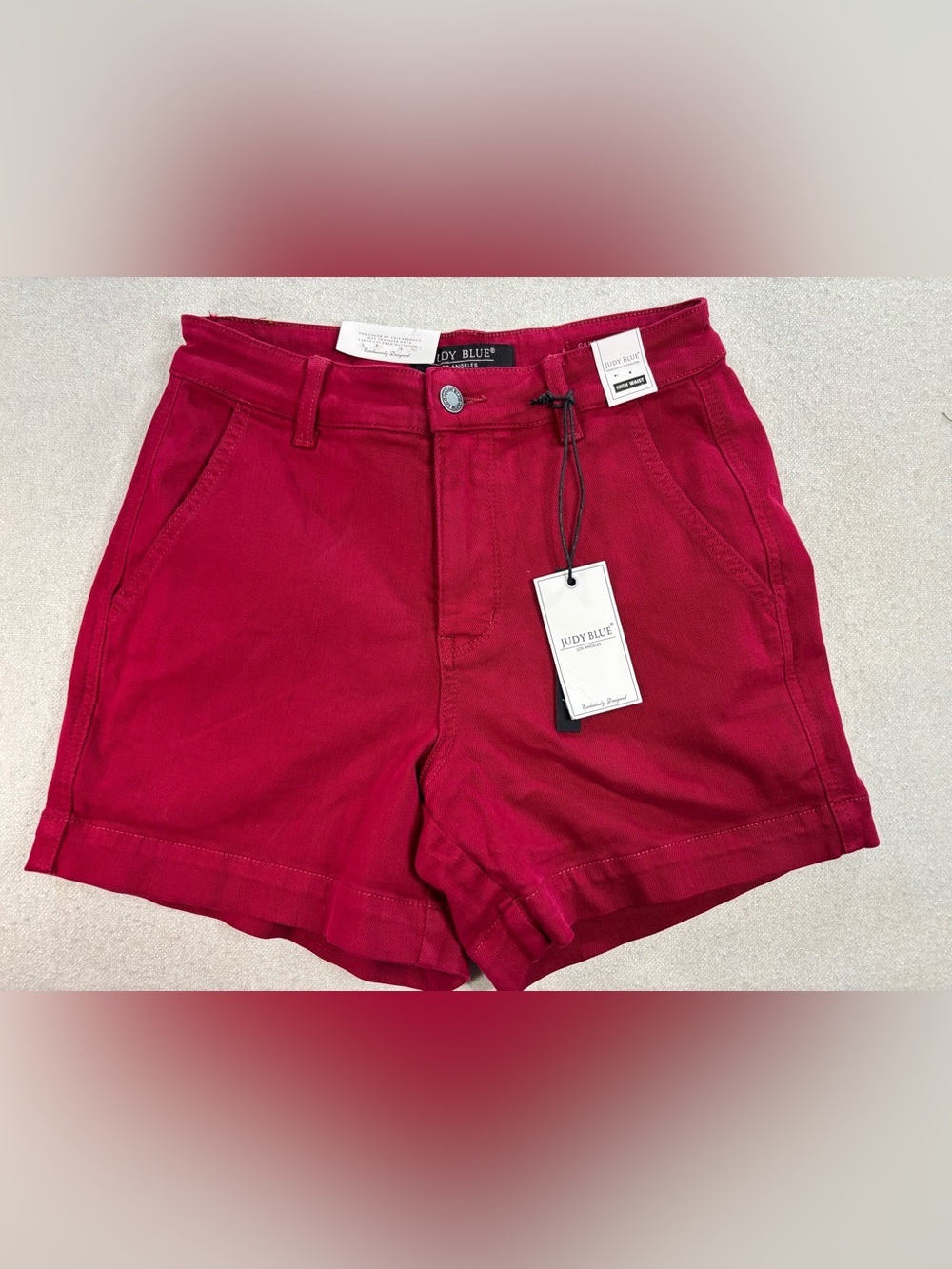 Judy Blue High Waist Heart Pocket Shorts Red Garment Dyed Womens Small NWT - Picture 2 of 7